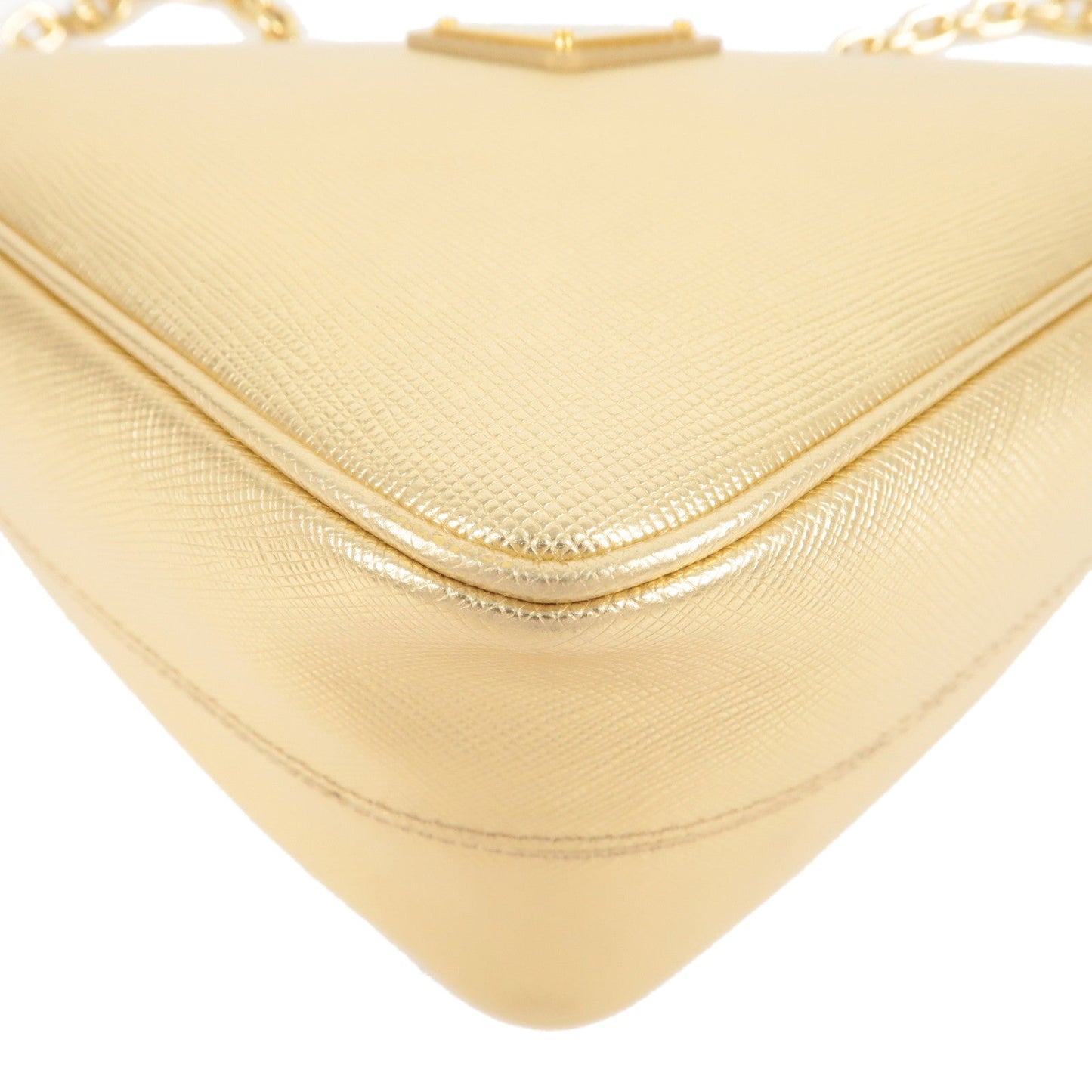PRADA Triangle Leather Chain Shoulder Bag Gold