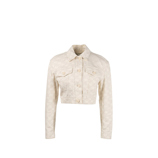 Fendi Size 36 Karligraphy Cropped Denim Jacket Cotton White/ Beige