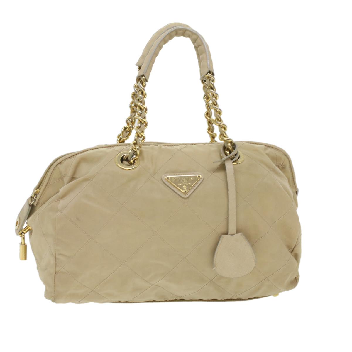 Prada Chain Hand Bag Nylon Beige