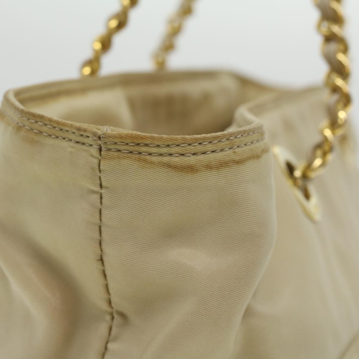 Prada Chain Shoulder Bag Nylon Beige