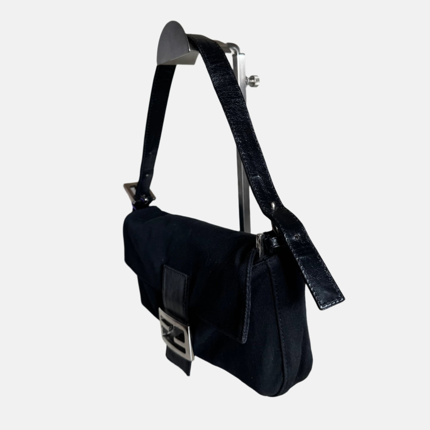 FENDI Baguette Vintage Black Cloth Silver Hardware