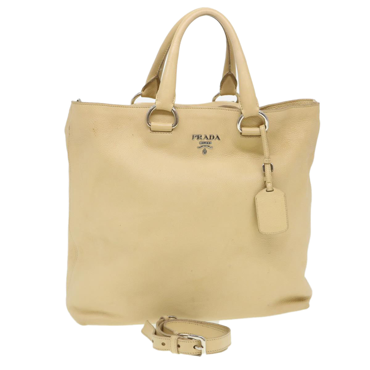 Prada Hand Bag Leather 2way Beige