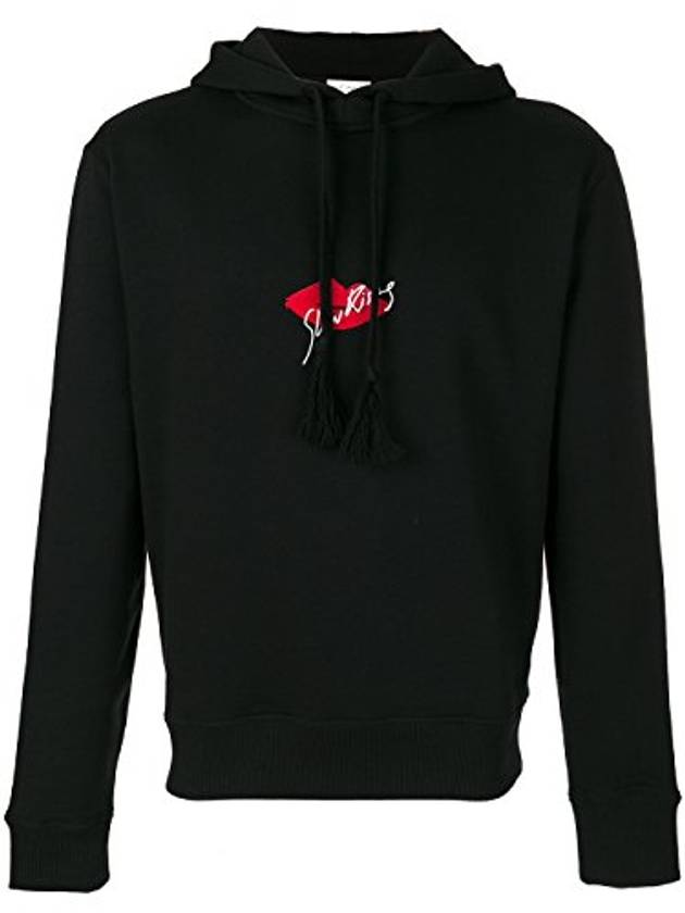 Luxury Saint Laurent Trending 2026 Red Lip Print Cotton Hoodie Black
