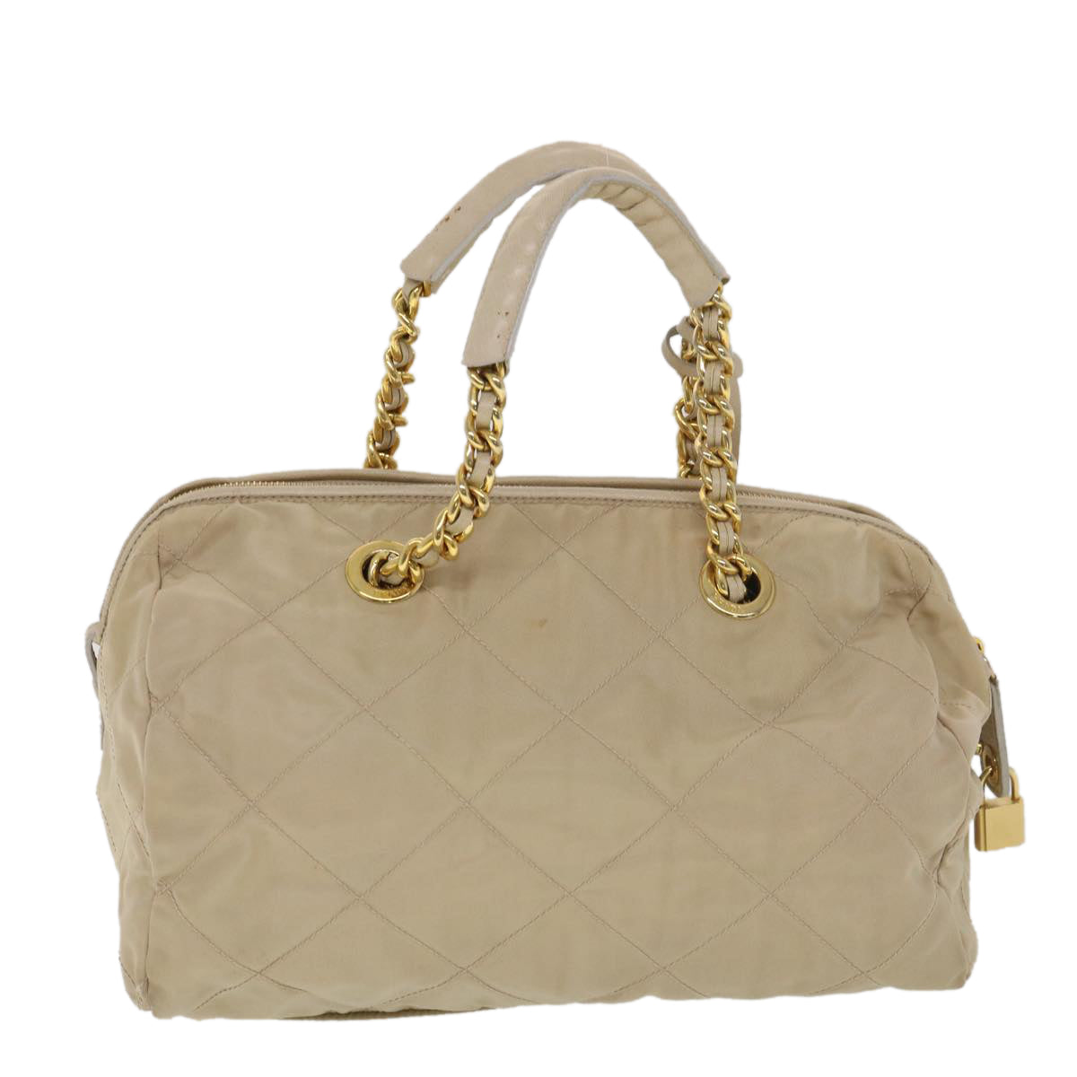 Prada Chain Hand Bag Nylon Beige
