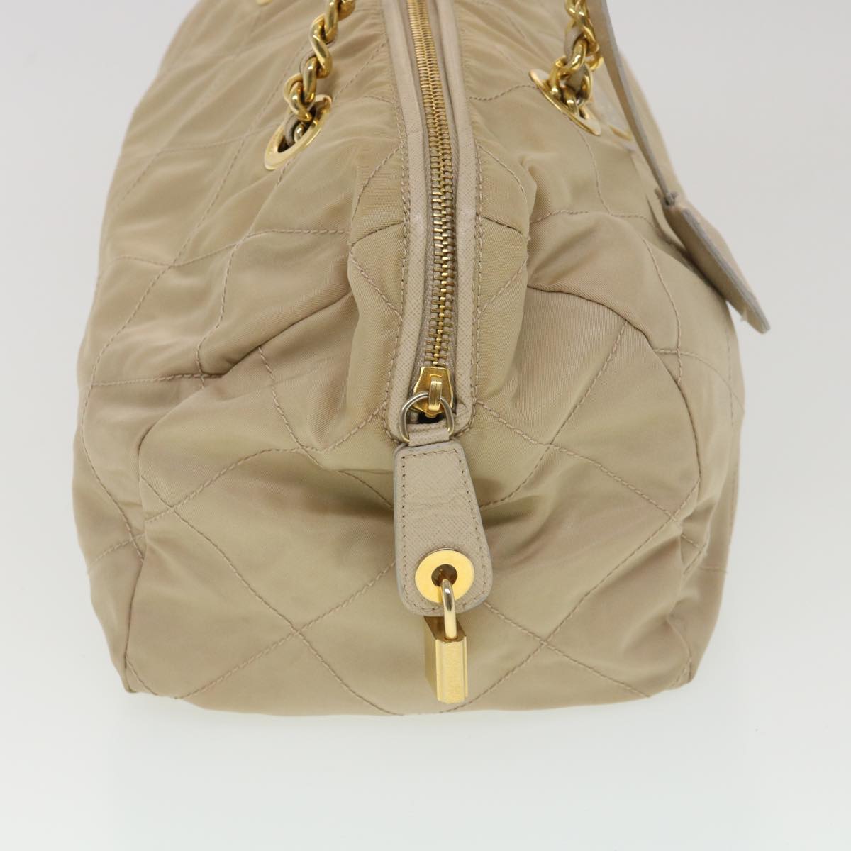 Prada Chain Hand Bag Nylon Beige