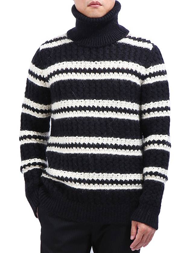 Luxury Saint Laurent Trending 2026 Striped Wool Turtleneck Black