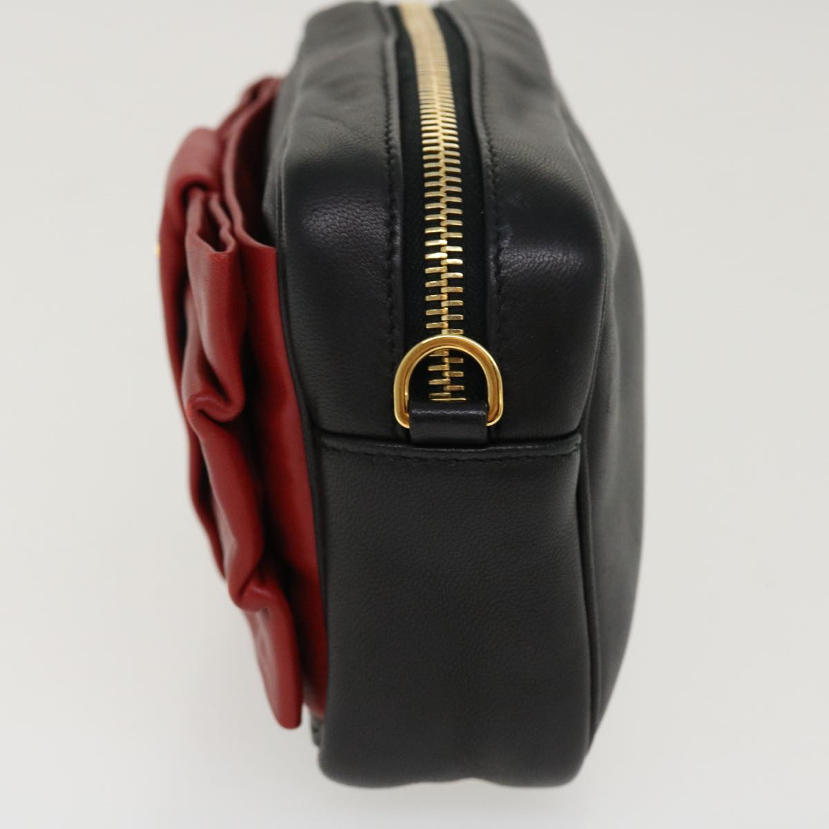 Prada Ribbon Shoulder Bag Leather Red Black