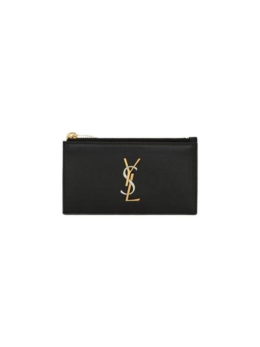 Luxury Saint Laurent Trending 2026 Cassandra Fragment Zipper Card Case Lambskin Black