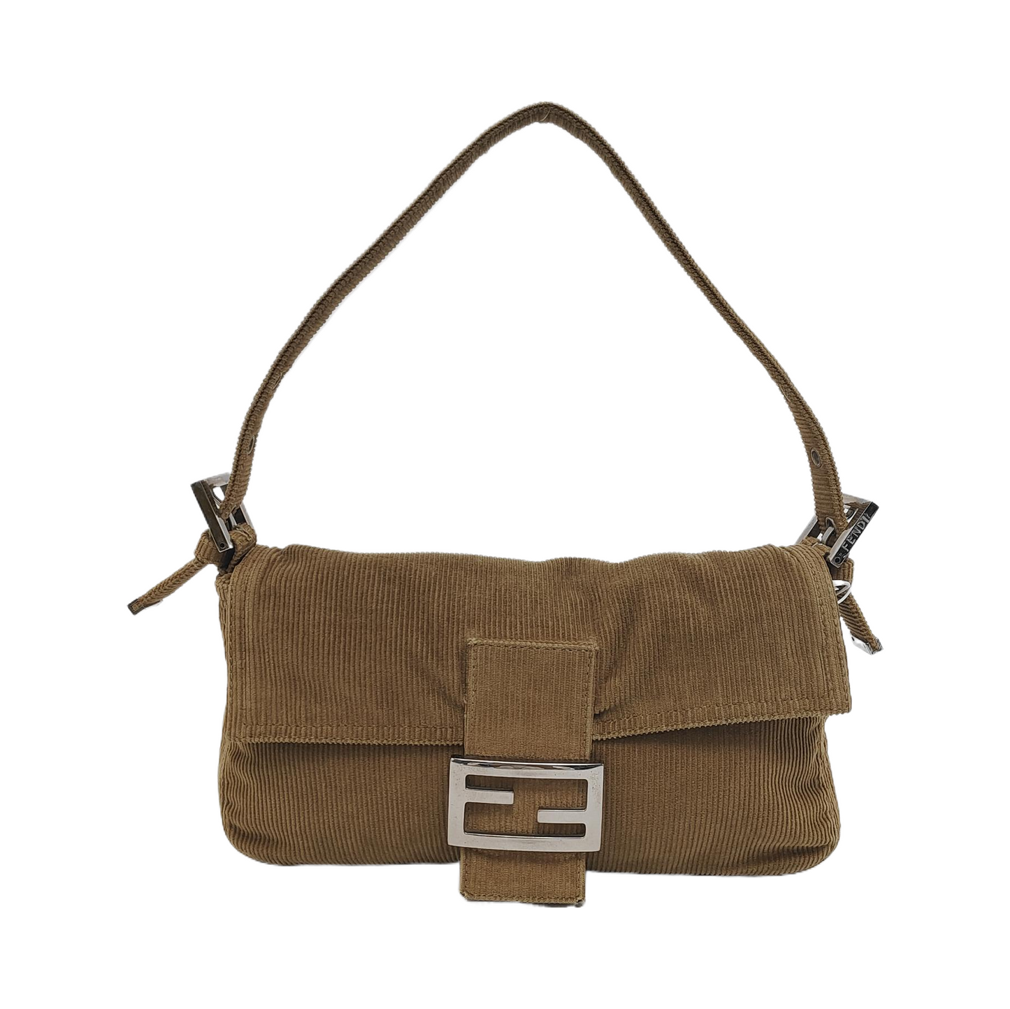 FENDI Baguette   Corduroy Beige Brown Shoulder Bag