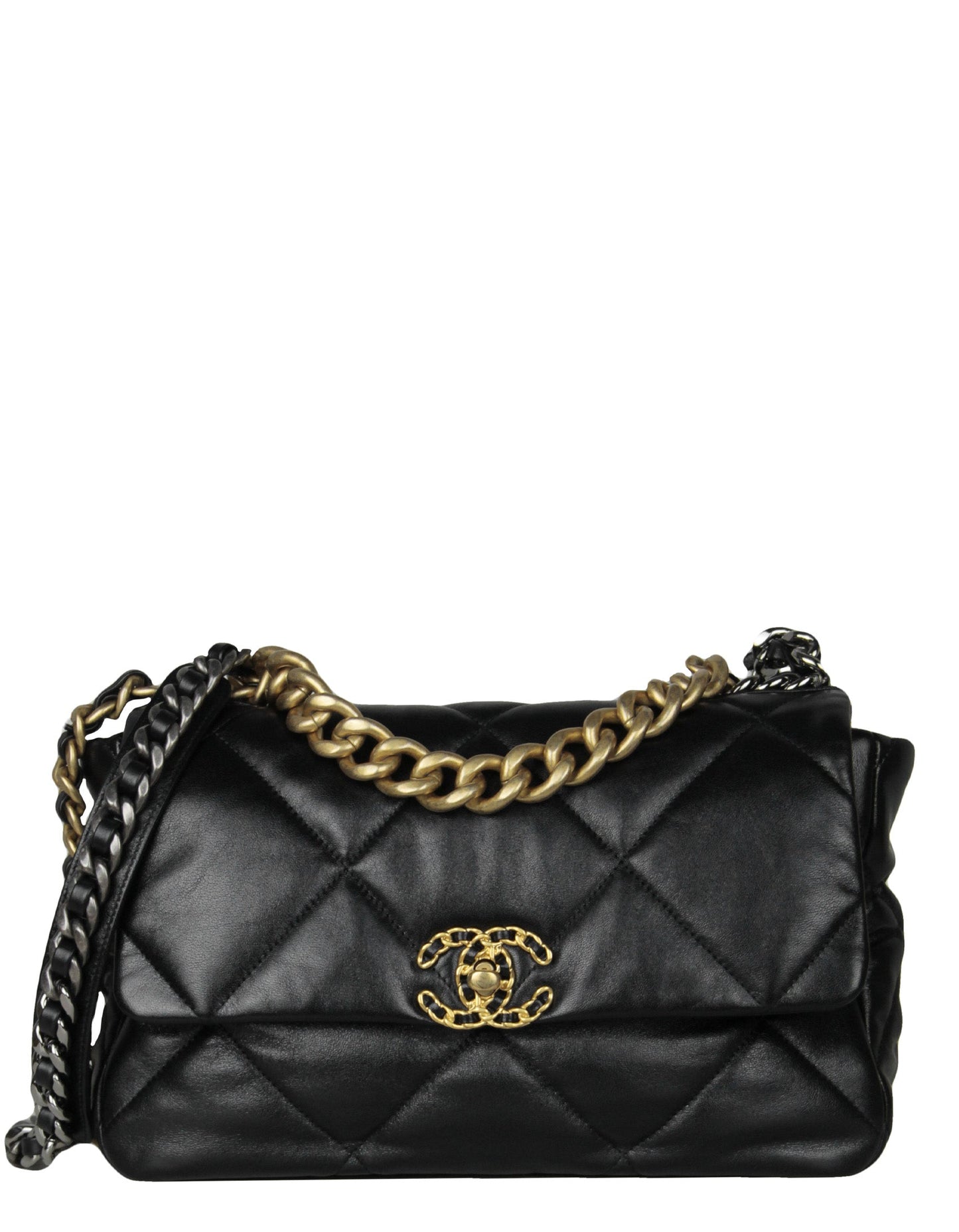 Chanel Black Lambskin Leather Quilted Large 19 Bag