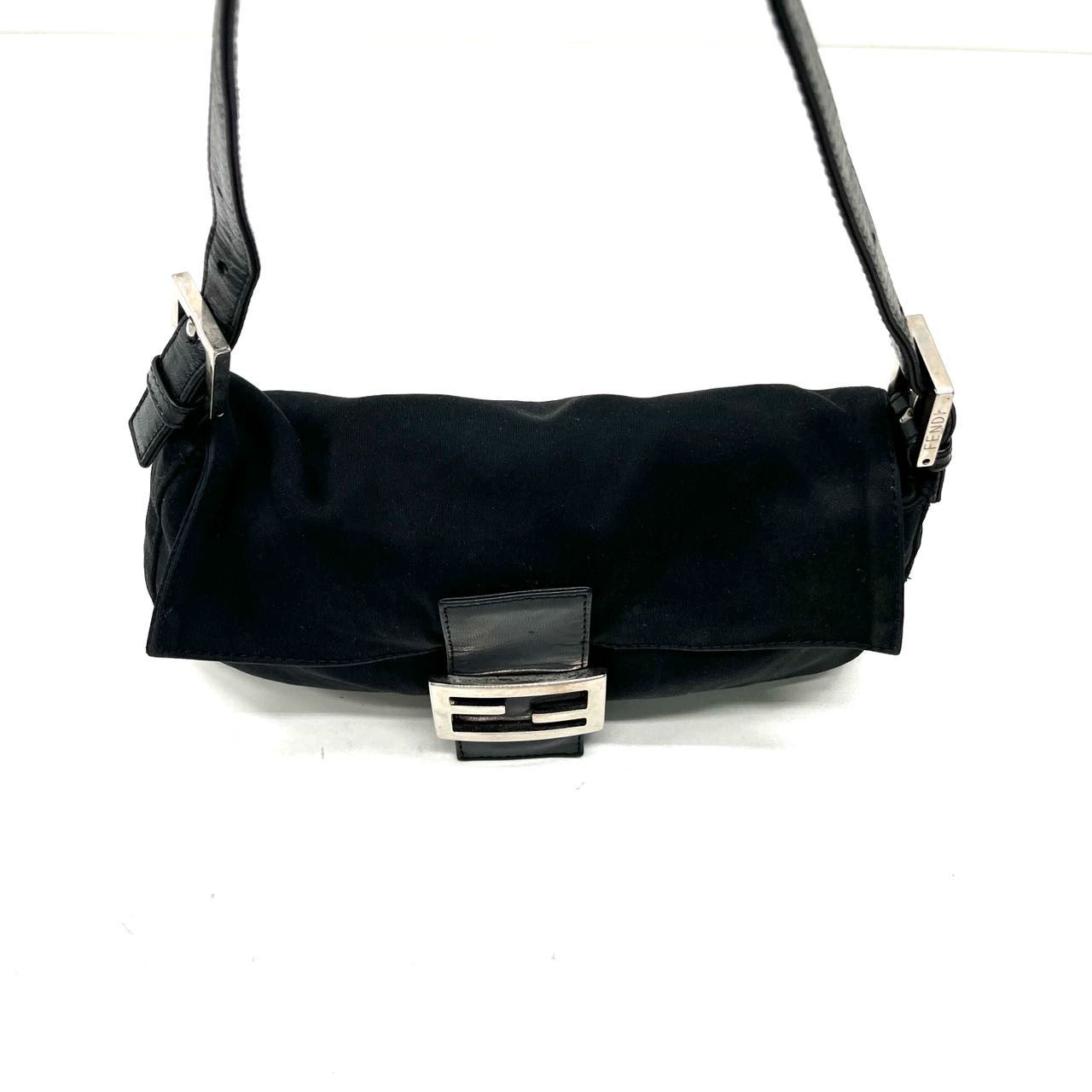 FENDI Baguette   Black Cloth Silver Hardware