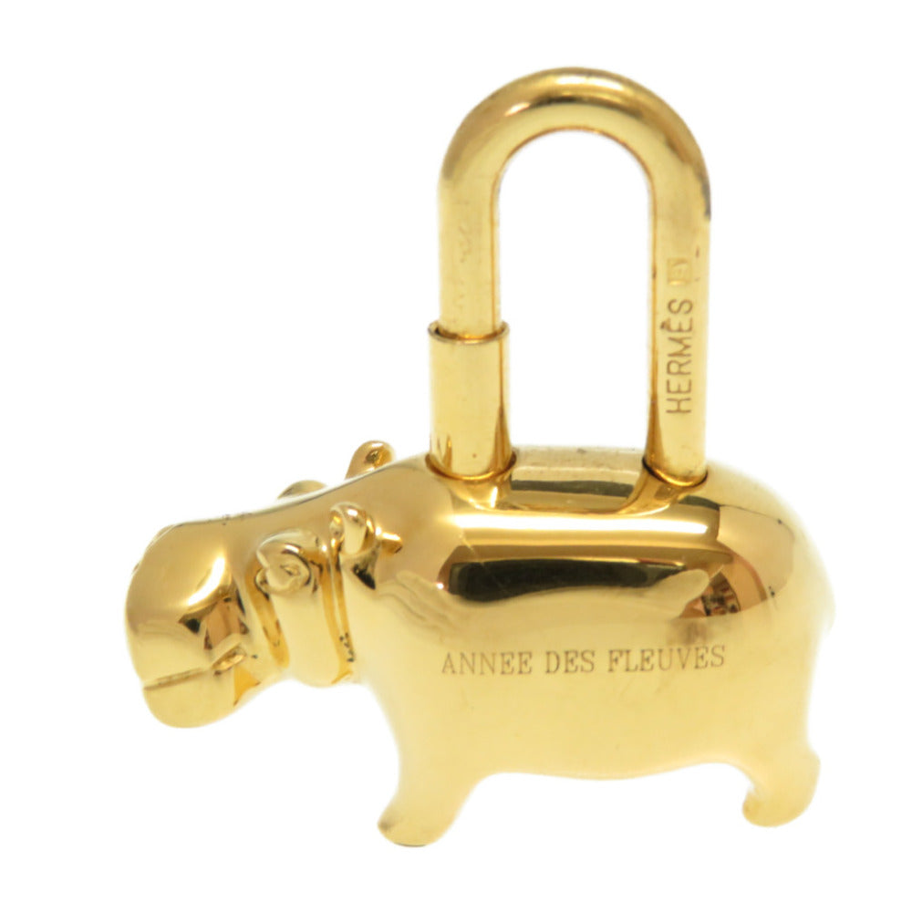 HERMES key ring metal gold ANNEE DES FLEUVES Hippopotamus Bag Charm Women
