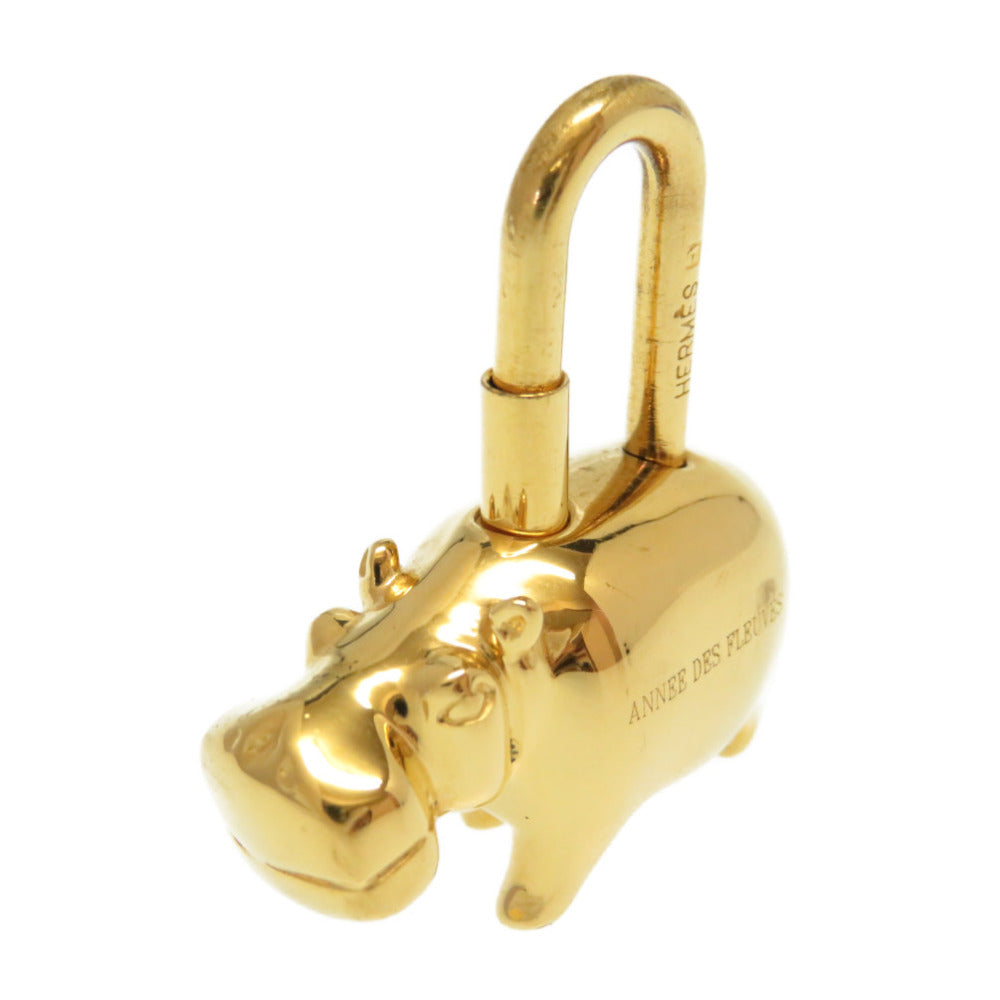 HERMES key ring metal gold ANNEE DES FLEUVES Hippopotamus Bag Charm Women