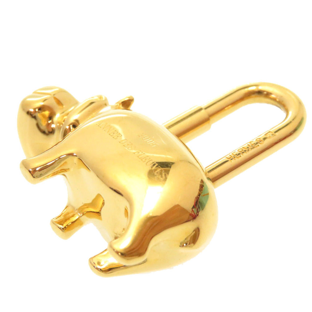 HERMES key ring metal gold Hippopotamus ANNEE DES FLEUVES Hippopotamus Bag Charm Women
