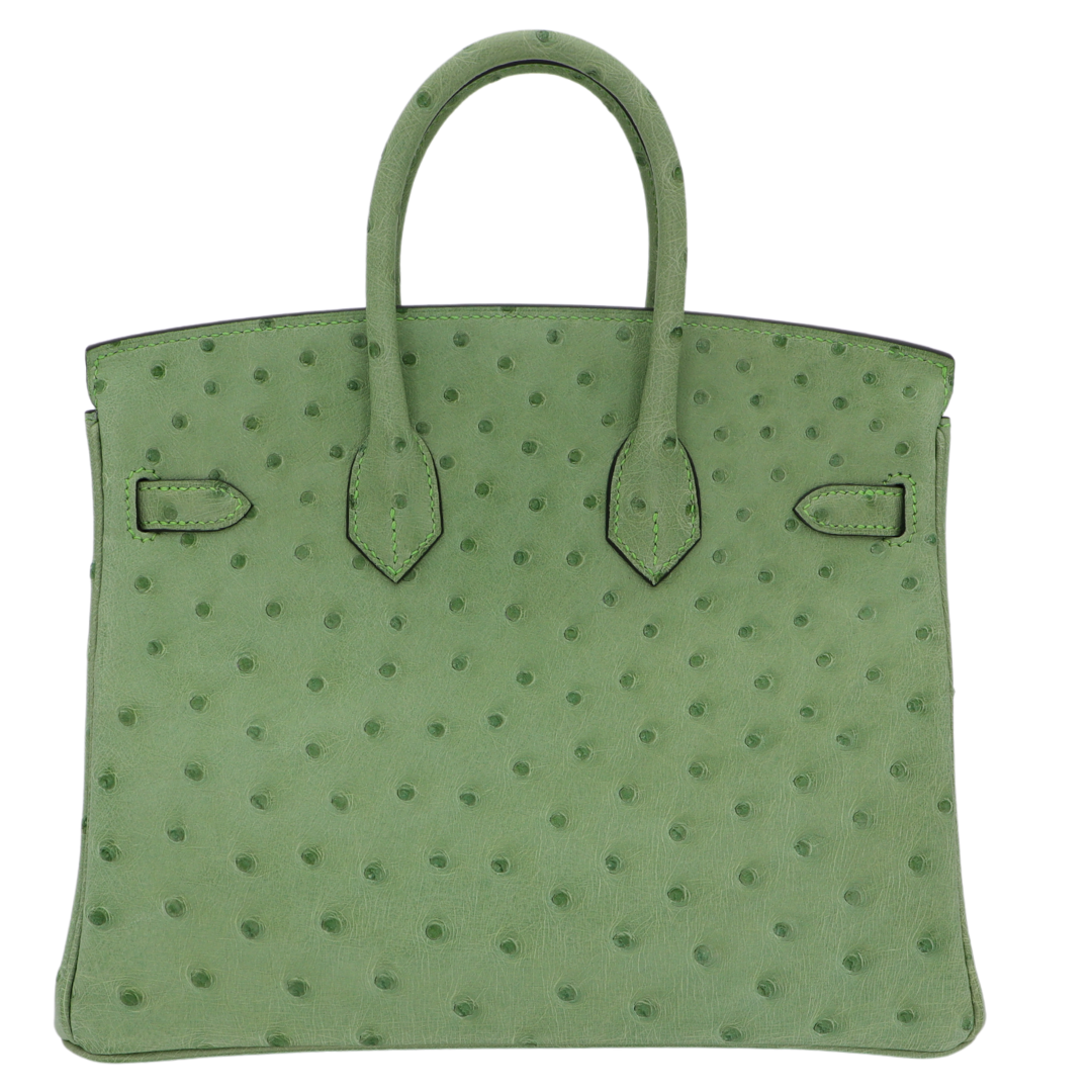 Hermes25cm Birkin Vert Criquet Ostrich Gold Hardware