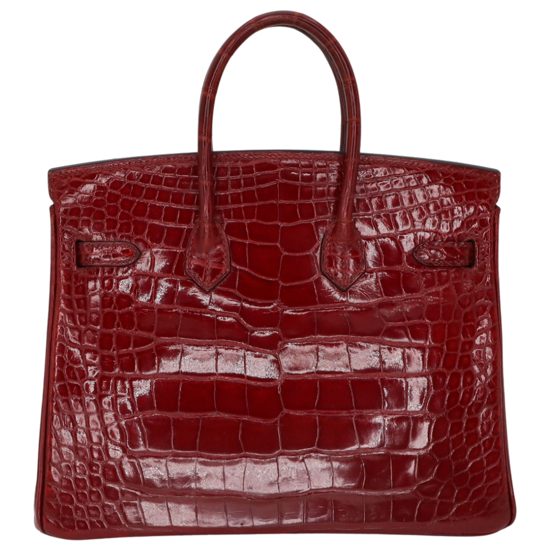 Hermes25cm Birkin Rouge H Shiny Alligator Palladium Hardware