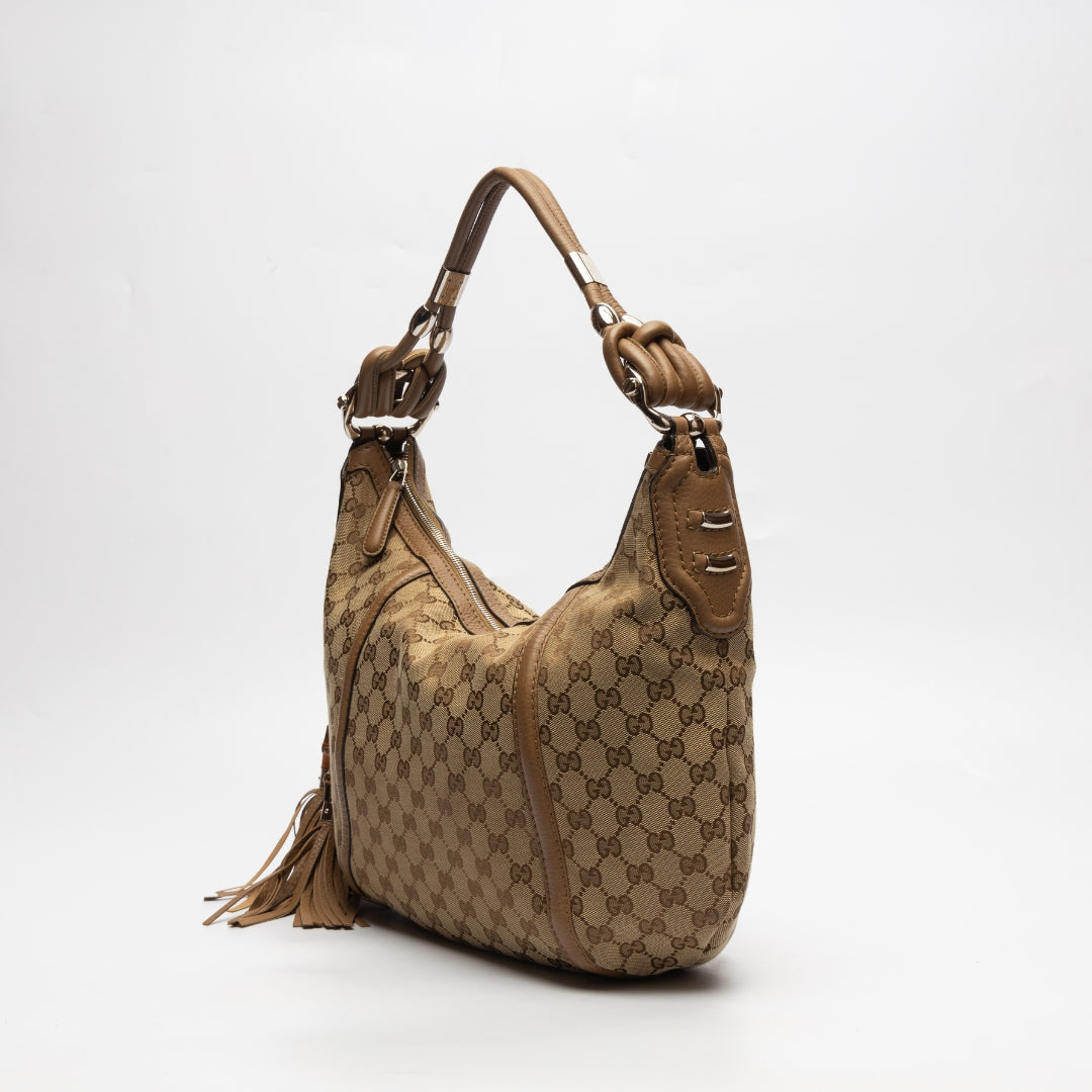 Gucci Lou Leather Canvas Shoulder Bag