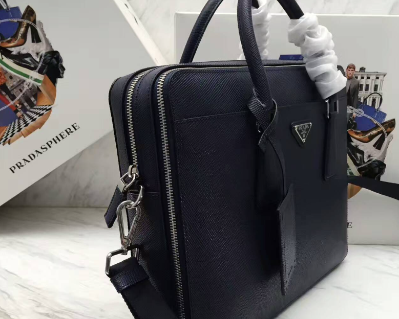 Prada Leather Briefcase Navy Blue Luxury Handbag