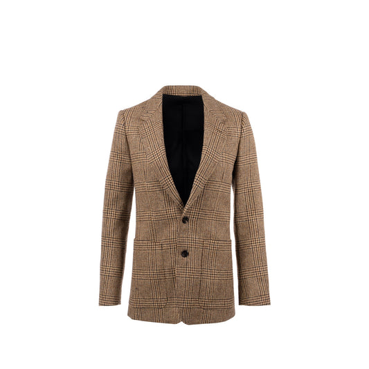 Celine Size Houndstooth Blazer Wool Brown/ Green