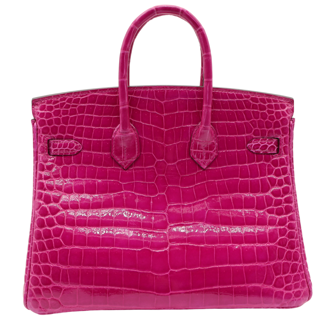 Hermes25cm Birkin Rose Scheherazade Shiny Porosus Crocodile Palladium Hardware
