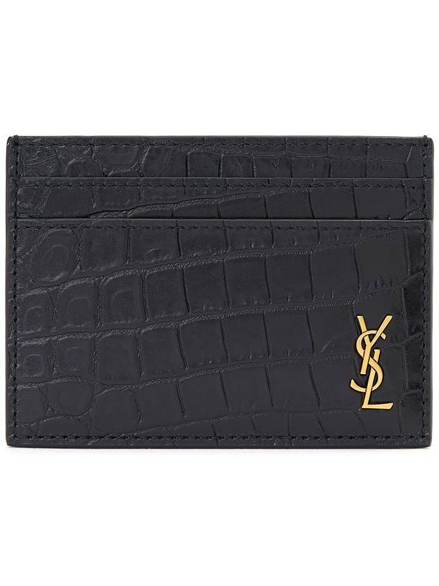 Luxury Saint Laurent Trending 2026 Monogram Logo Crocodile Card Wallet Black