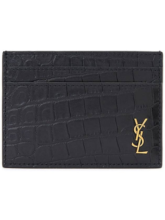 Luxury Saint Laurent Trending 2026 Monogram Logo Crocodile Card Wallet Black
