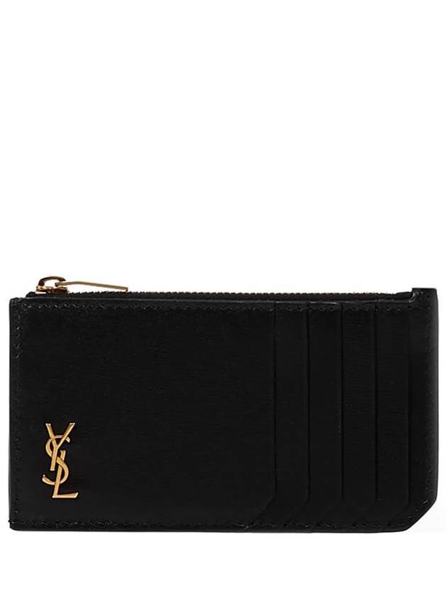 Luxury Saint Laurent Trending 2026 Monogram Leather Gold Zipper Card Wallet Black