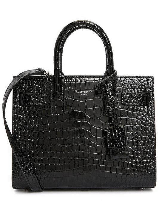 Luxury Saint Laurent Trending 2025 Sac De Jour Nano in Embossed Crocodile Shiny Leather Tote Bag Black