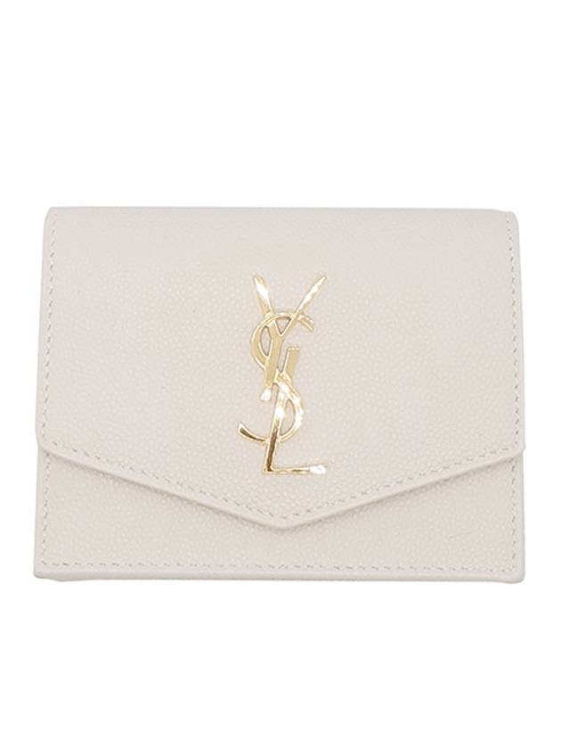 Luxury Saint Laurent Trending 2026 Monogram Uptown Leather Card Wallet Ivory