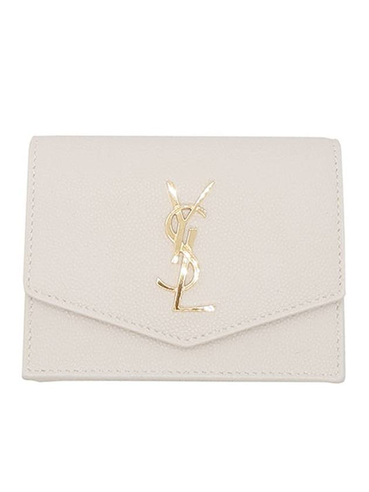 Luxury Saint Laurent Trending 2026 Monogram Uptown Leather Card Wallet Ivory