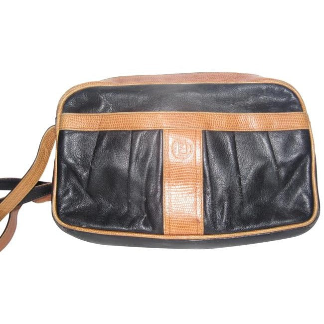 Fendi Pursesdesigner Purses Black Leather And Brown Alligator Skin Leather Cross Body Bag