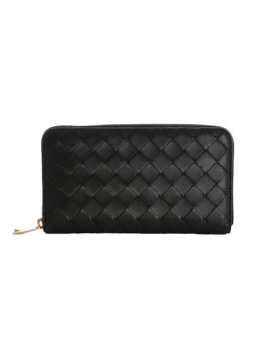 Luxury Bottega Veneta Intrecciato Zipper Around Closure Leather Long Wallet Black