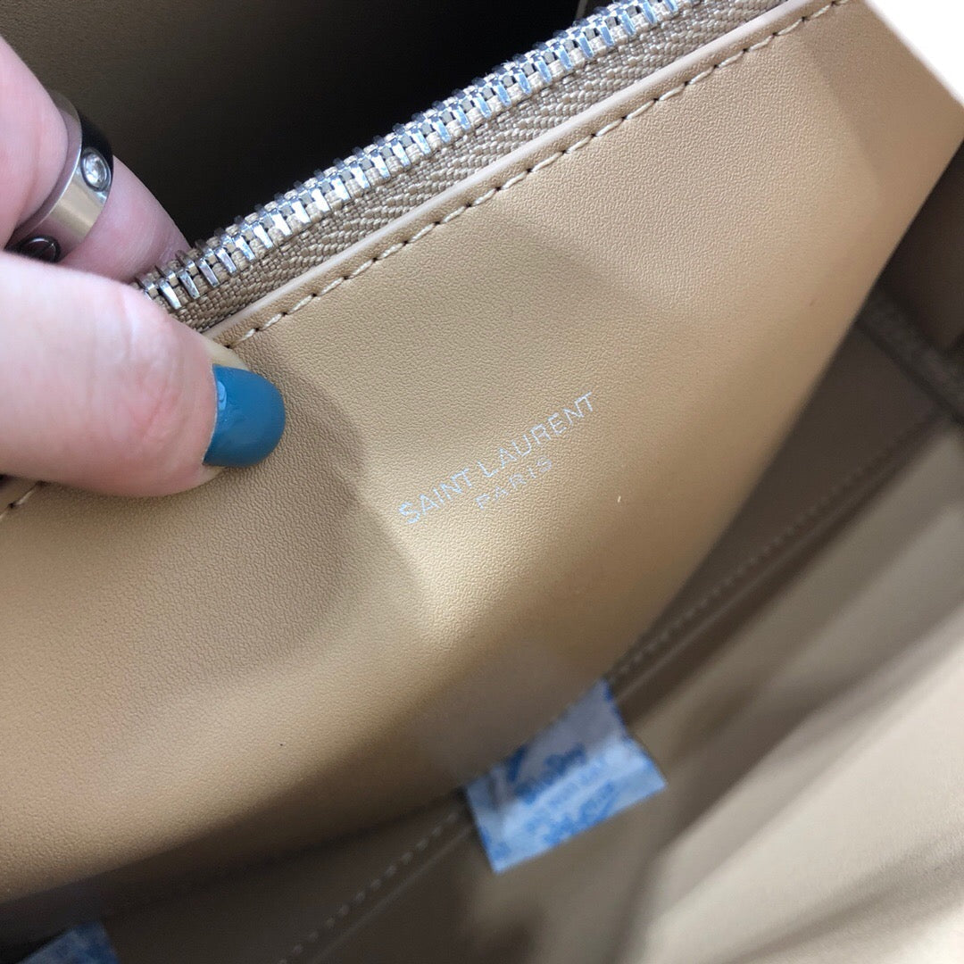 Yves Saint Laurent Sac De Jour Baby In Shiny Dark Beige Luxury Handbag