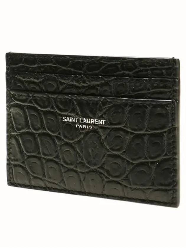 Luxury Saint Laurent Trending 2026 Classic Logo Crocodile Card Wallet Black