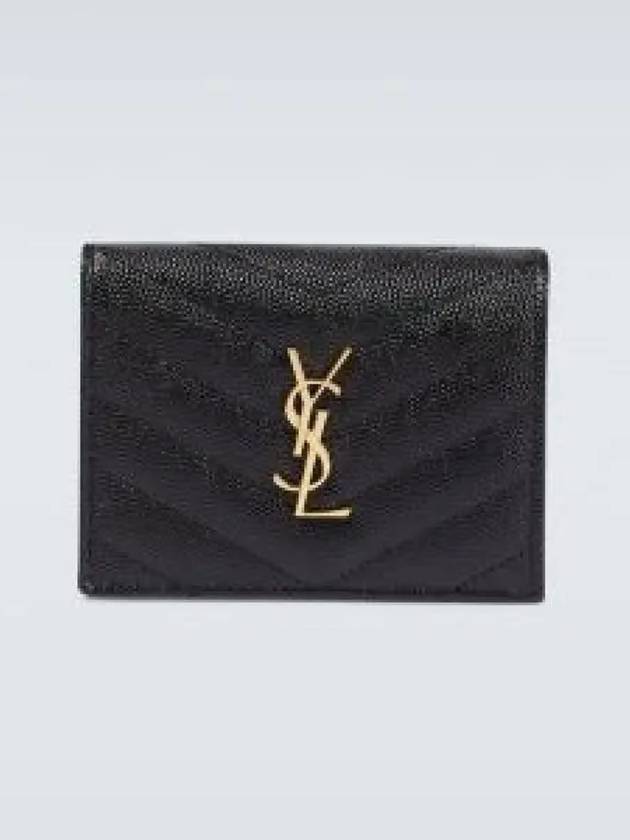 Luxury Saint Laurent Trending 2026 Monogram Caviar Leather Flap Card Wallet Black