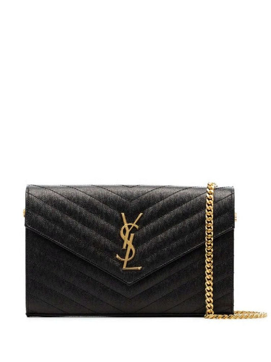Luxury Saint Laurent Trending 2026 Women's Cassandre Chain Wallet in Black | Size UNICA | 377828BOW01