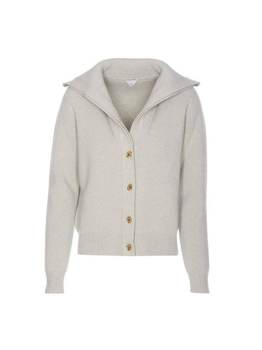 Luxury Bottega Veneta Compact Knot Button Wool Cardigan Moon