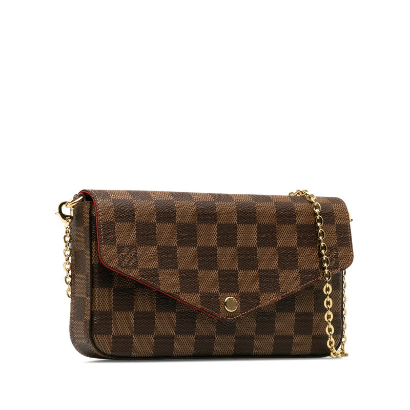 Louis Vuitton Damier Pochette Shoulder Bag Leather Brown