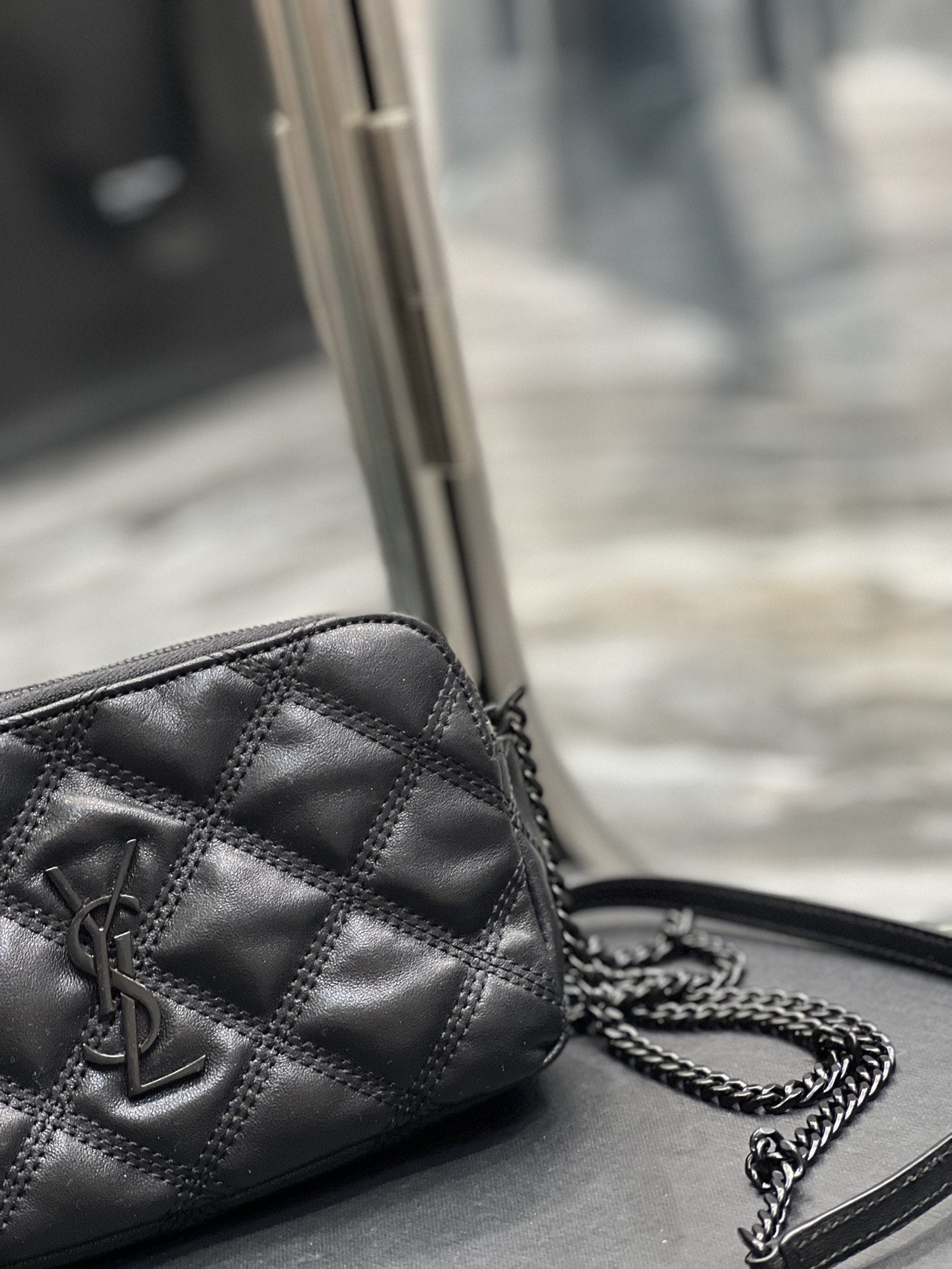 Yves Saint Laurent Becky Double-Zip Pouch Black Luxury Handbag