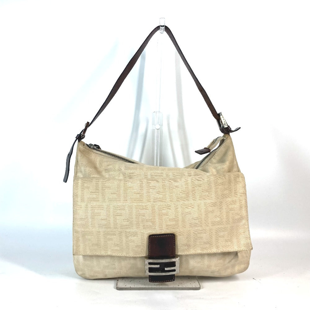 FENDI Shoulder Bag Canvas / leather beige Zucca Mamma Bucket Women