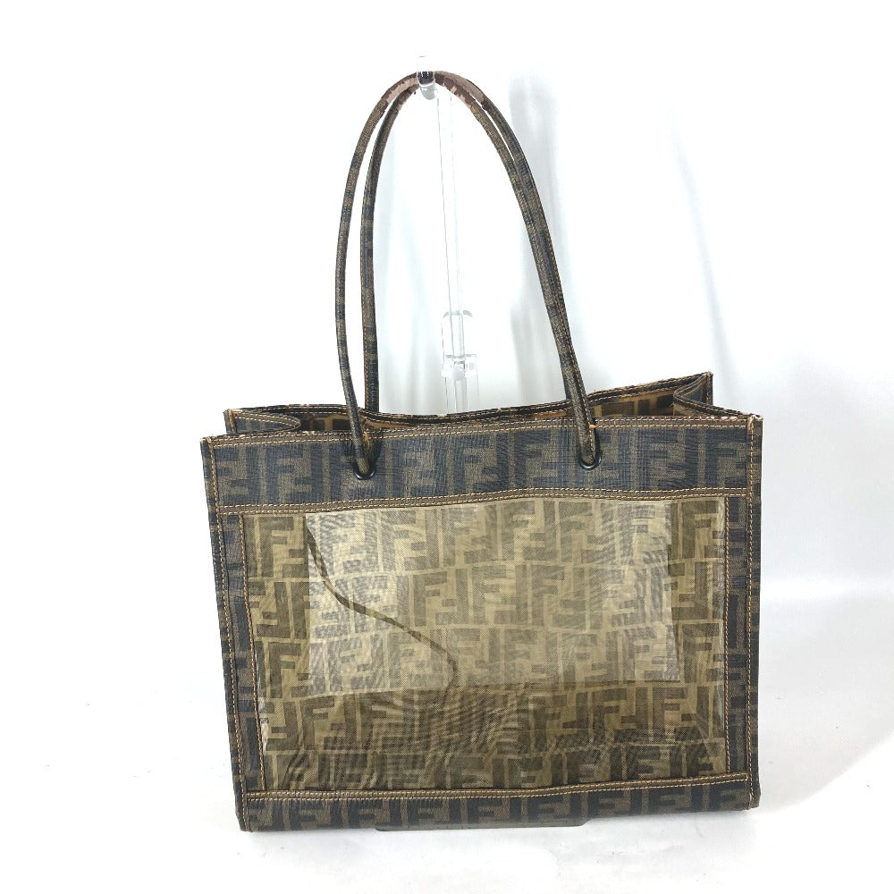FENDI Shoulder Bag Coated leather Brown Mesh Bag Beach Bag Zucca Women