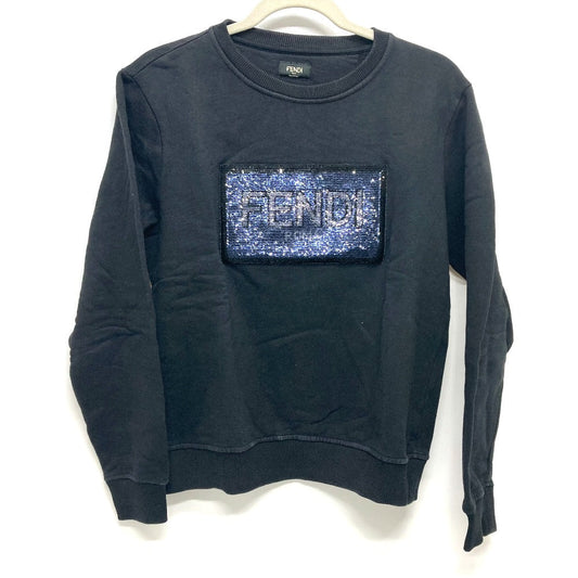 FENDI sweat FY0944 cotton black Sequin logo Patch detail Women XS