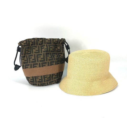 FENDI hat FXQ891 leather beige Handbag AIJE RAFFIA BUCKET Hat Bucket hat & drawstring bag Women
