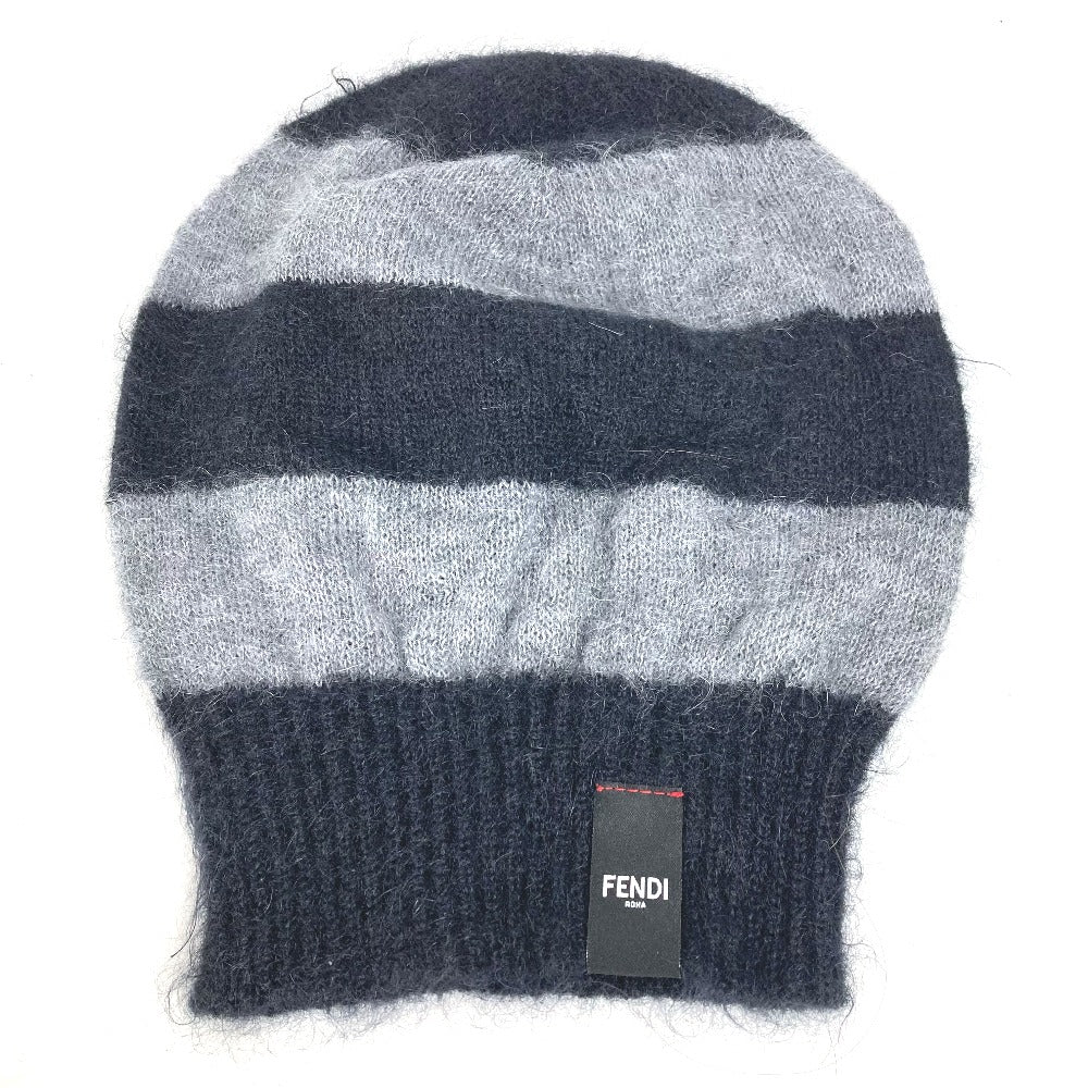 FENDI Knit hat FXQ107 Silk, Mohair black beanie hat knit hat knit cap border mens