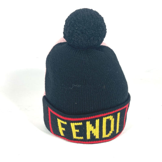 FENDI Knit hat FXQ056 wool black beanie hat knit hat knit cap logo mens(Unisex)