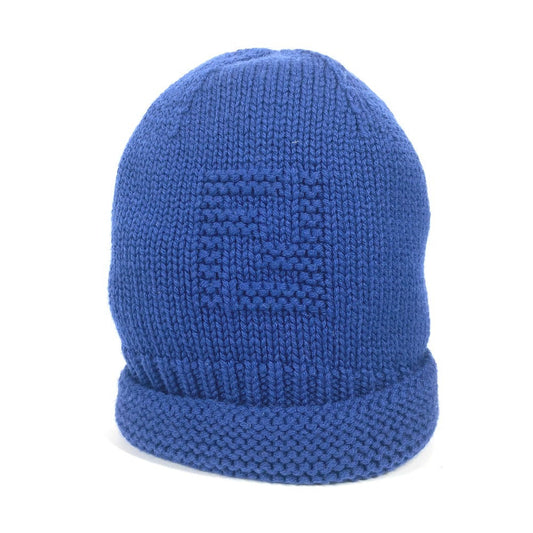 FENDI Knit hat wool blue logo FF unisex(Unisex)