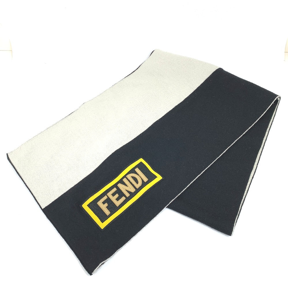 FENDI Scarf FXS124 wool Black x white logo scarf unisex(Unisex)