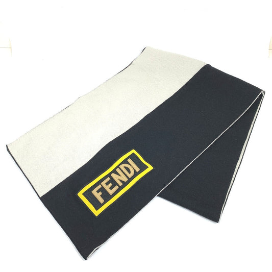 FENDI Scarf FXS124 wool Black x white logo scarf unisex(Unisex)