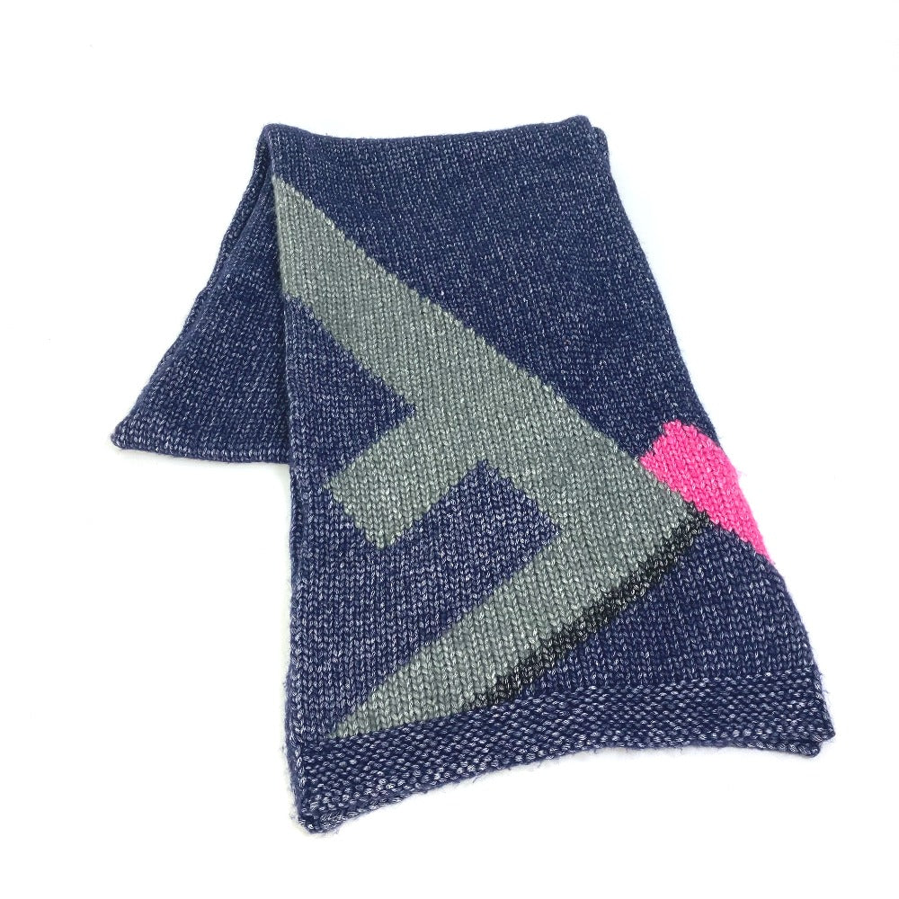 FENDI Scarf Wool, Silk Navy type F logo Women