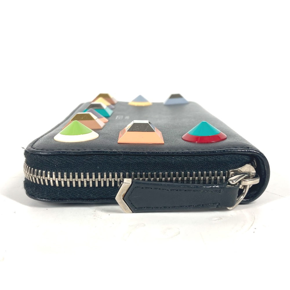 FENDI Long Wallet Purse 8M0299 leather black Long wallet Studs unisex(Unisex)